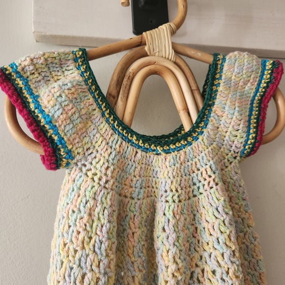 Handmade Crochet Dress‎ Colorful Knit Boho Hippie Sleeveless Girl's Dress - Picture 6 of 8